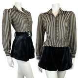 VINTAGE 60s 70s BLACK GOLD STRIPED DISCO MOD CROPPED LUREX BLOUSE SHIRT 14 16