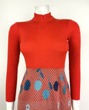 VTG 60s 70s RED BLUE FLORAL BERRY CHERRY POLKA DOT STRIPED KNIT DRESS 4 6