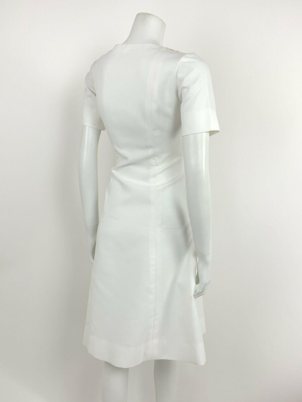 VINTAGE 60s 70s WHITE IVORY BRODERIE ANGLAISE LACE PRINCESS LINE DRESS 8 10