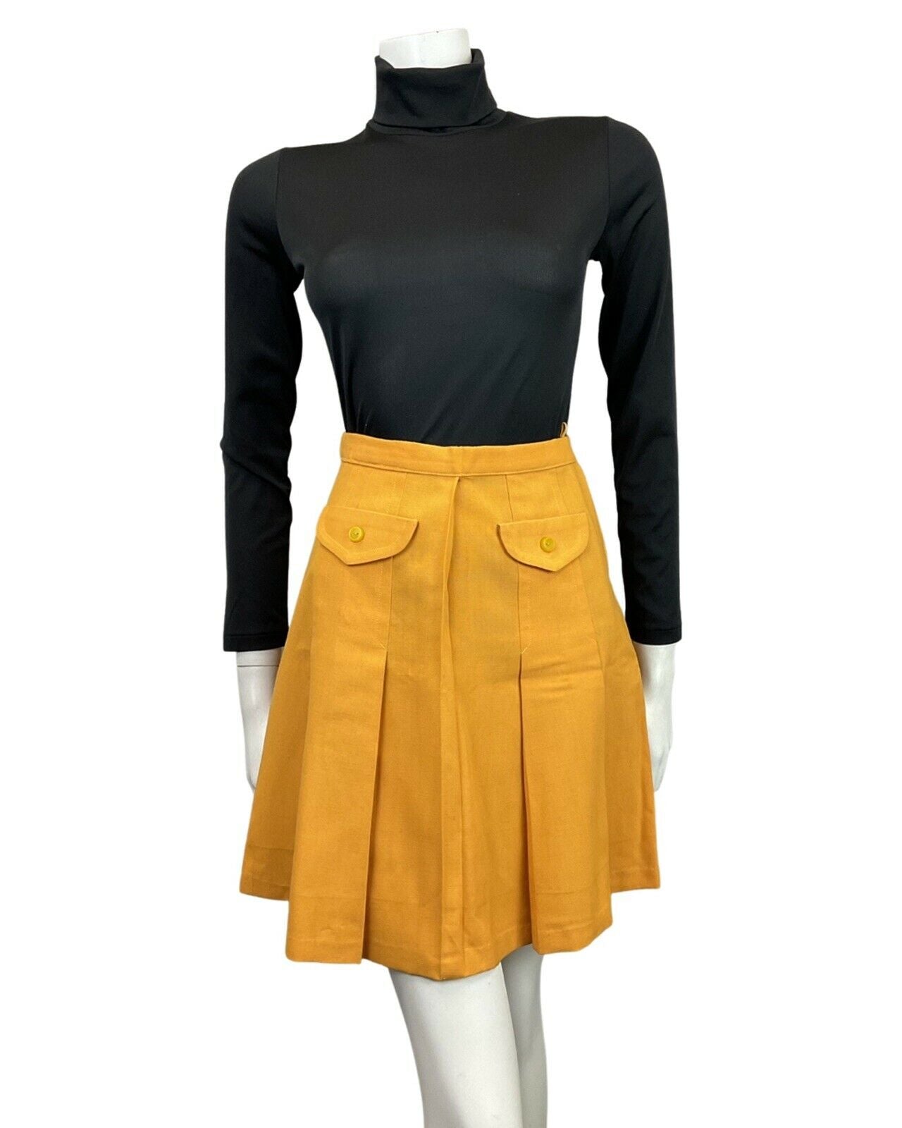 VINTAGE 60s 70s SUNSHINE YELLOW MOD PLEATED SHORT SKIRT 6