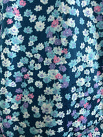 VTG 60s 70s BLUE PURPLE WHITE PINK FLORAL DITSY DAGGER COLLAR SHIRT BLOUSE 12 14