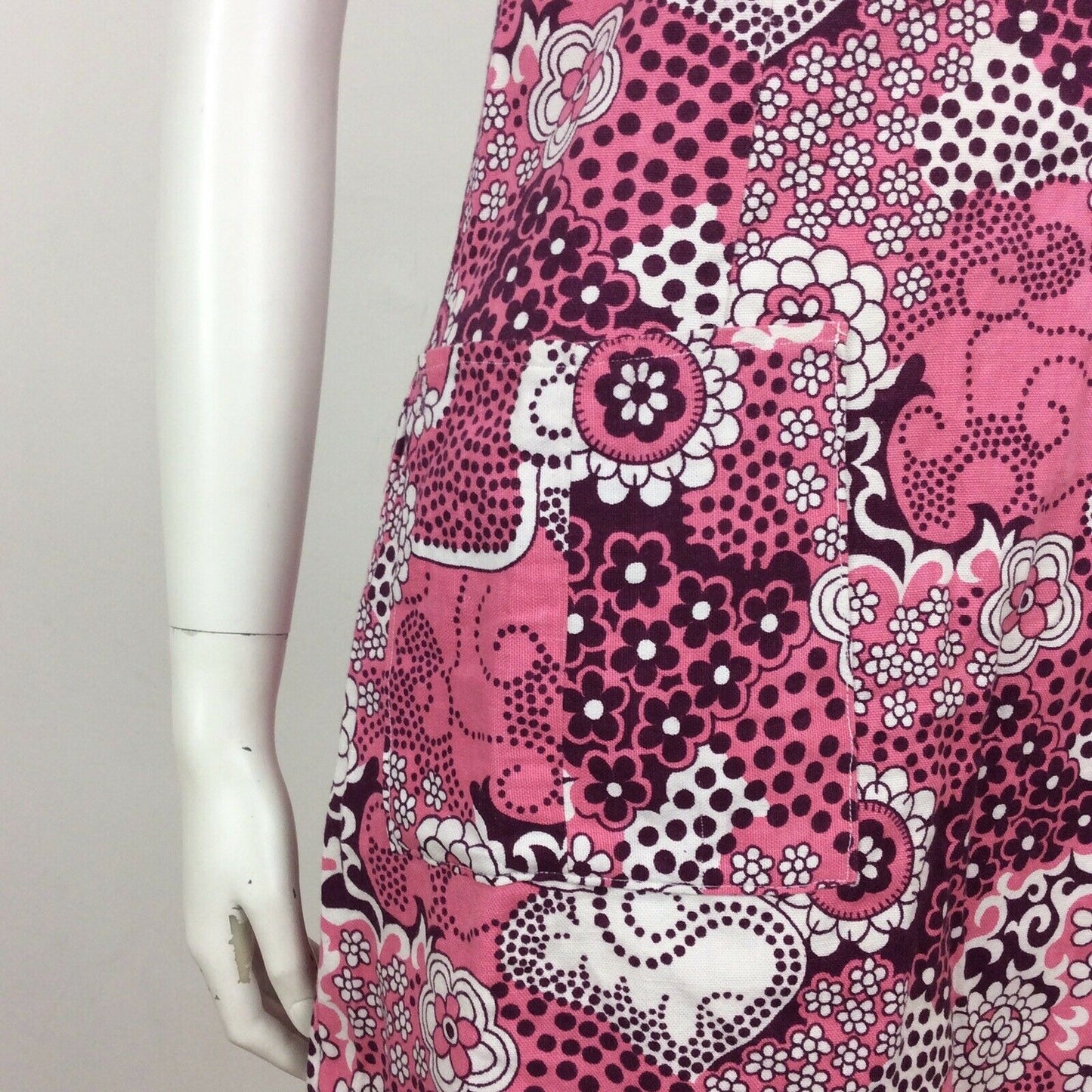 VINTAGE 60S COTTON PINK PURPLE PSYCHEDELIC FLORAL MINI DRESS  8 10