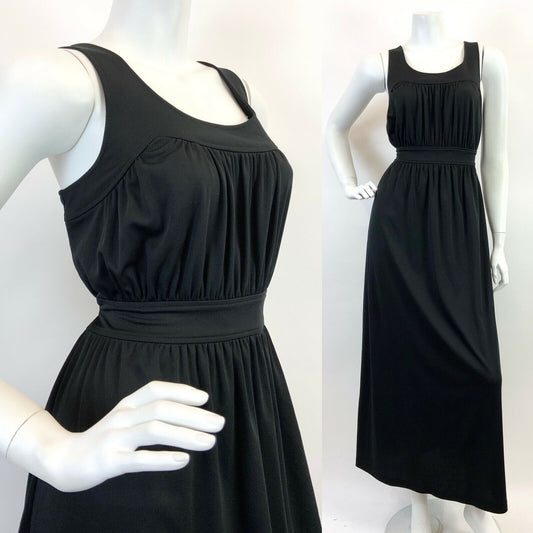 VINTAGE 60s 70s BLACK GRECIAN ELEGANT STUDIO 54 SLEEVELESS MAXI DRESS 8 10