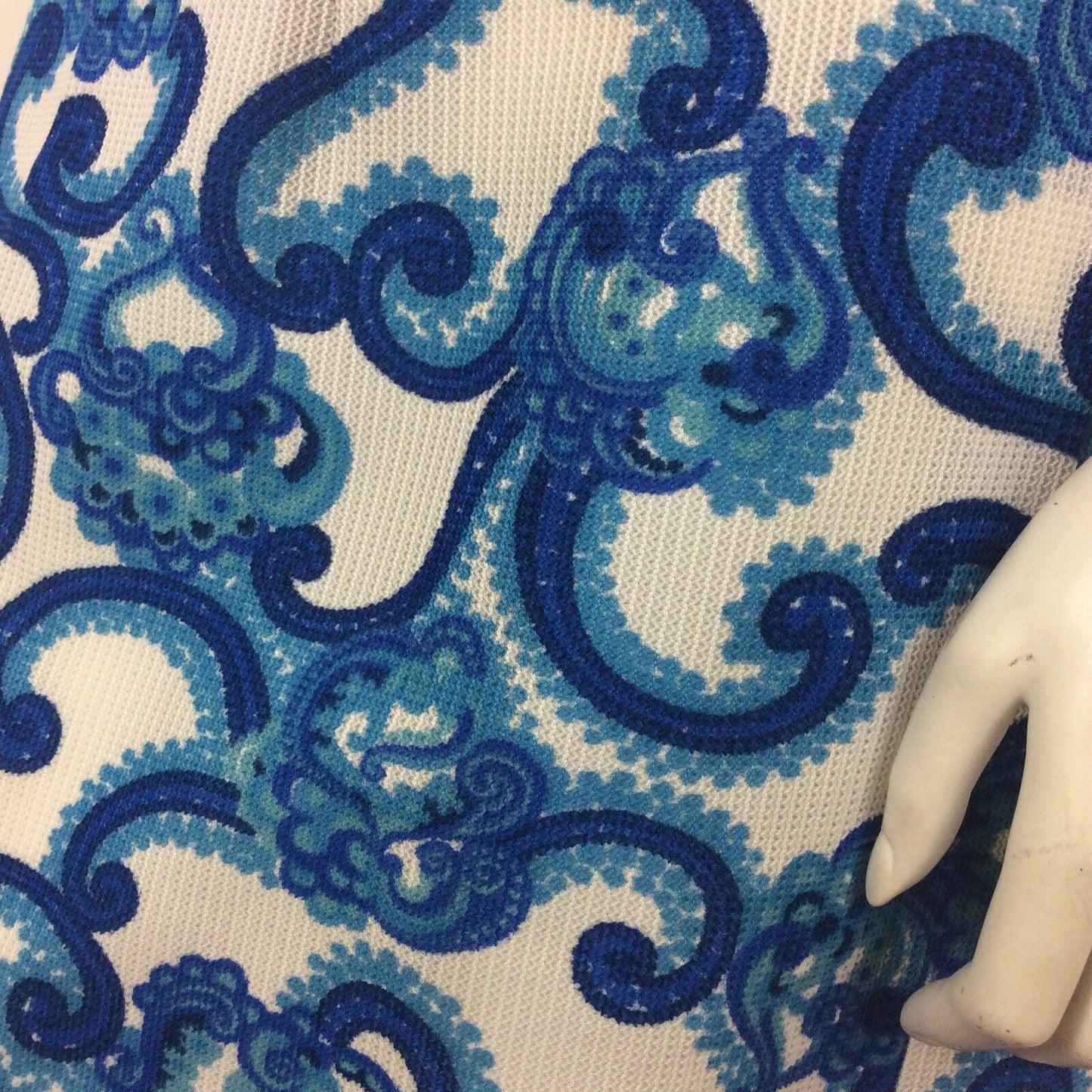 60S VINTAGE BLUE TURQUOISE WHITE PAISLEY PATTERN DRESS 12