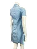 VINTAGE 60s 70s DENIM BLUE WHITE DAISY MOD A-LINE SHIFT SHIRT DRESS 6 8