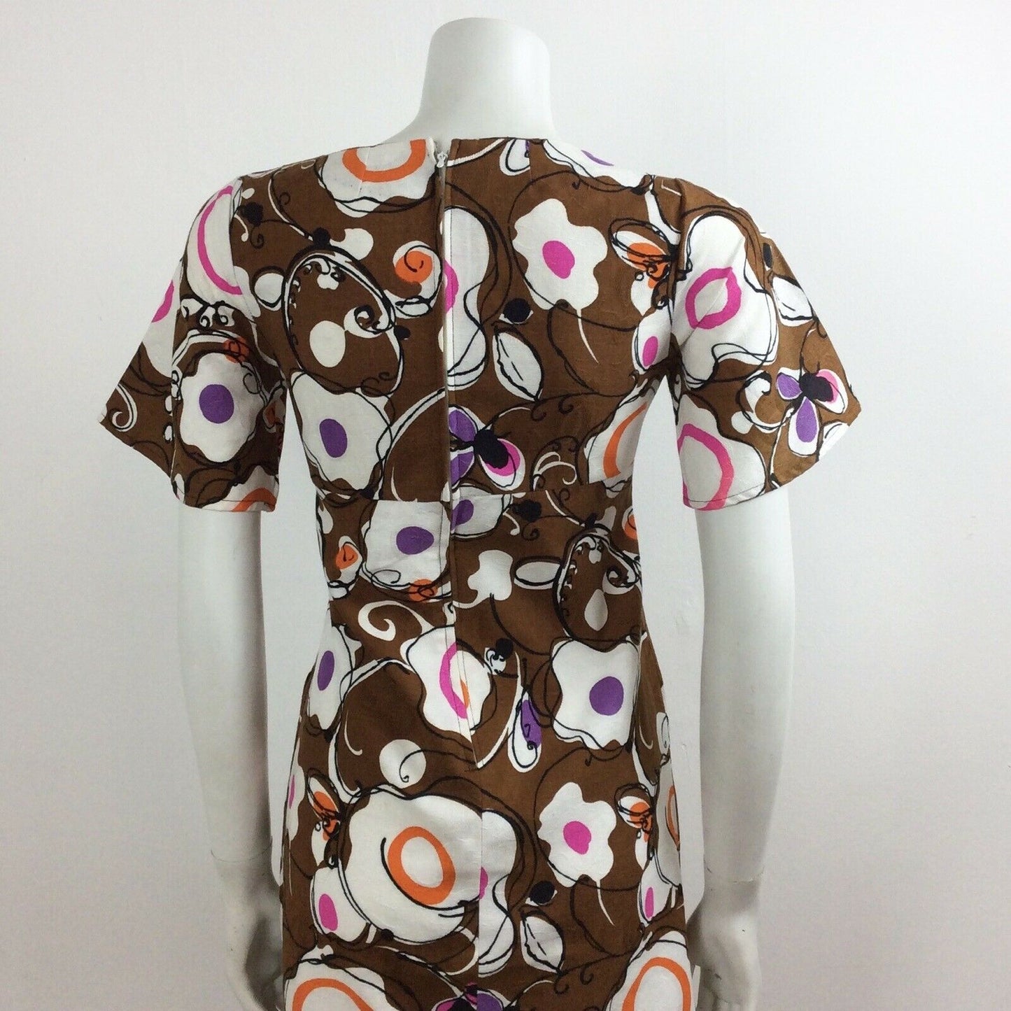 60S VINTAGE PSYCHEDELIC BROWN PURPLE PINK ORANGE DRESS 10 12