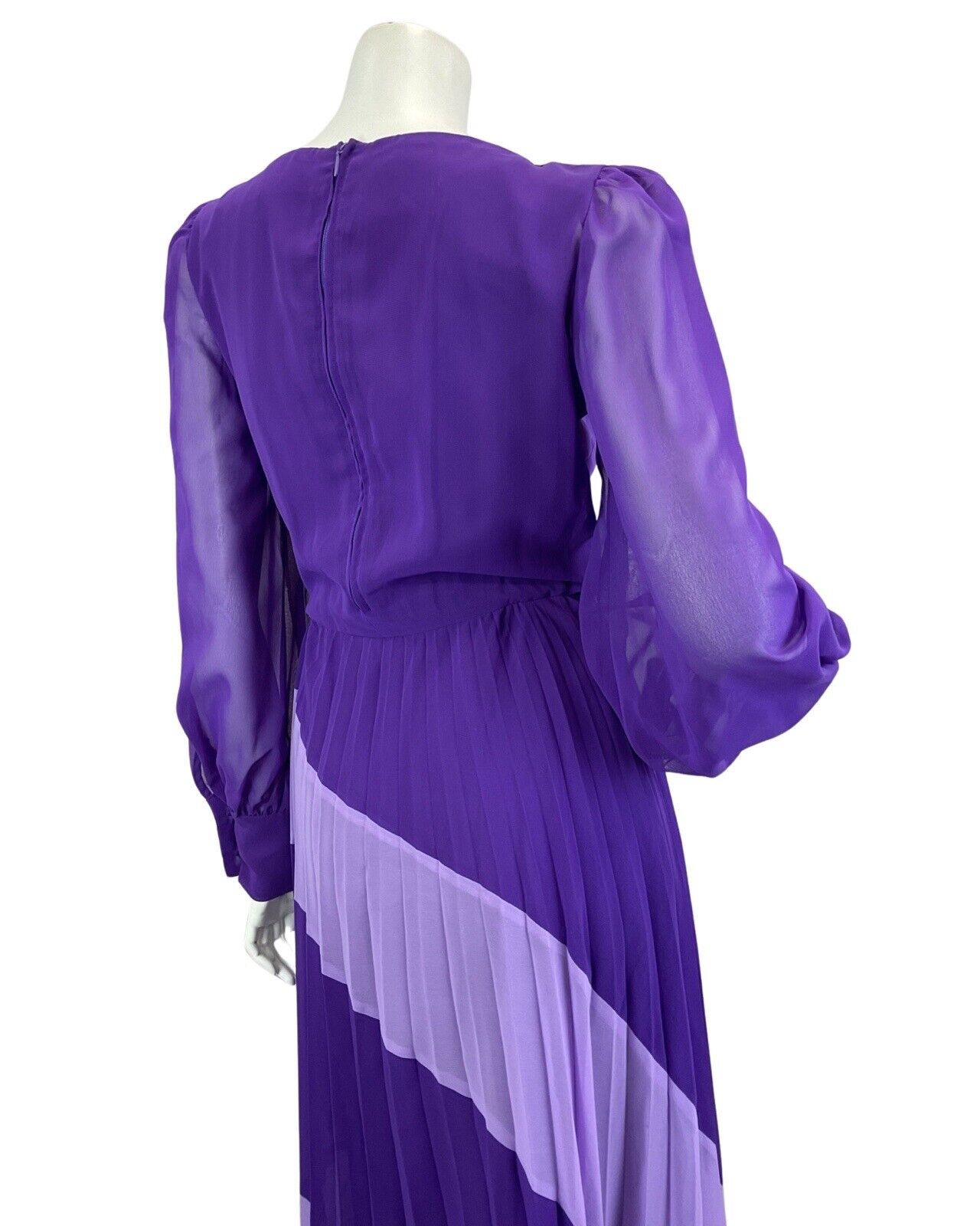 VINTAGE 60s 70s PURPLE LILAC PLEATED SHEER SLEEVE DISCO BOHO FOLK  MAXI DRESS 8