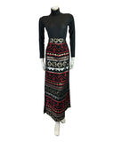 VINTAGE 60s 70s BLACK SILVER RED METALLIC EMBROIDERED GEOMETRIC MAXI SKIRT 8 10