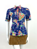 VTG 60s 70s BLUE ORANGE PURPLE GREEN ABSTRACT MOD PSYCHEDELIC DAGGER SHIRT 10 12