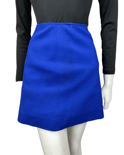 VINTAGE 60s 70s BRIGHT BLUE MOD MINI A-LINE SKIRT 6 8