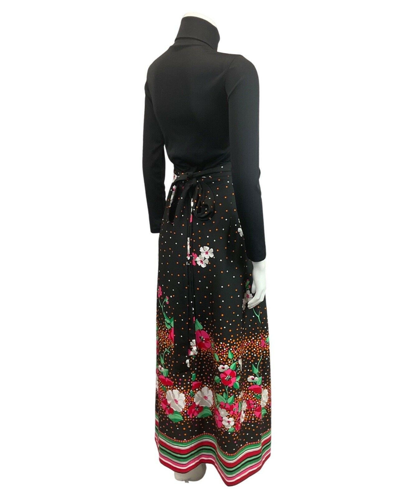 VINTAGE 60s 70s BLACK PINK ORANGE FLORAL DOTTY FOLK MOD MAXI SKIRT 8 10