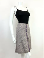 VINTAGE 60s 70s PURPLE CREAM GEOMETRIC IKAT BIRDS EYE MOD A-LINE SKIRT 8 10