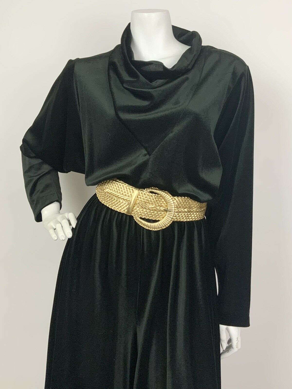 VTG 60s 70s BLACK VELVET COWL NECK BATWING STUDIO 54 PARTY DISCO JUMPSUIT 8 10