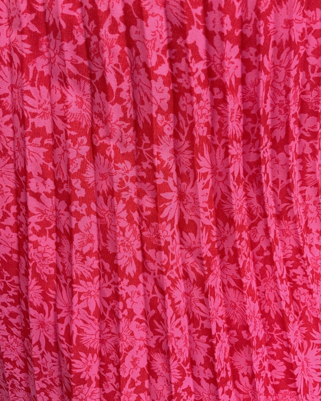 VINTAGE 60s 70s HOT PINK RED FLORAL PSYCHEDELIC BOHO PLEATED MAXI DRESS 12 14