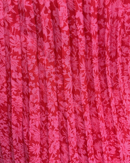 VINTAGE 60s 70s HOT PINK RED FLORAL PSYCHEDELIC BOHO PLEATED MAXI DRESS 12 14