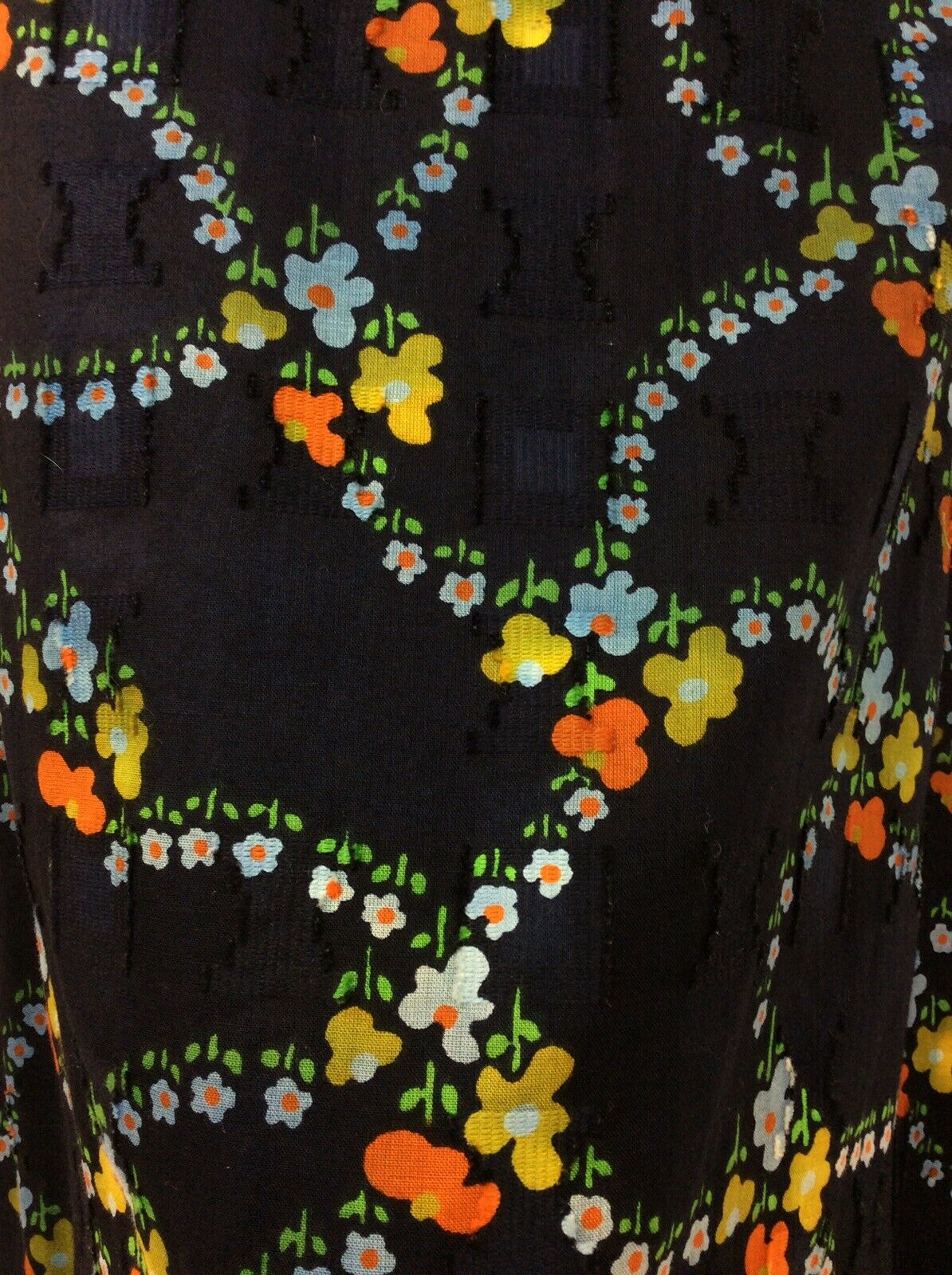 VINTAGE 60s 70s BLUE FLORAL DITSY ORANGE YELLOW GREEN SHEER MAXI DRESS 10 12