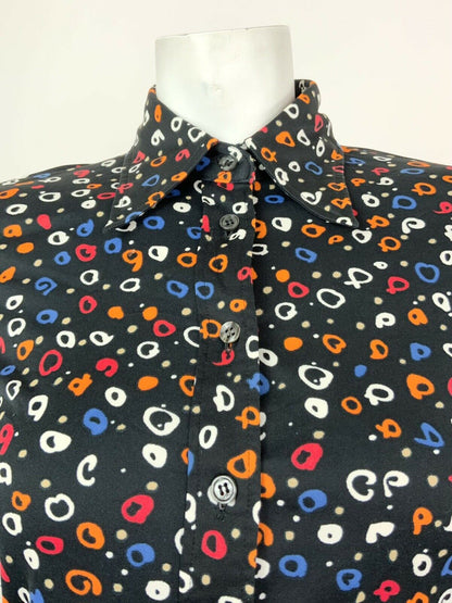 VINTAGE 60s 70s BLACK WHITE ORANGE RED BLUE GEOMETRIC DAGGER COLLAR SHIRT 8 10