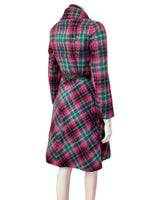 VTG 60s STYLE 90s NINA RICCI PURPLE PINK GREEN TARTAN CHECKED PRINCESS COAT 6 8