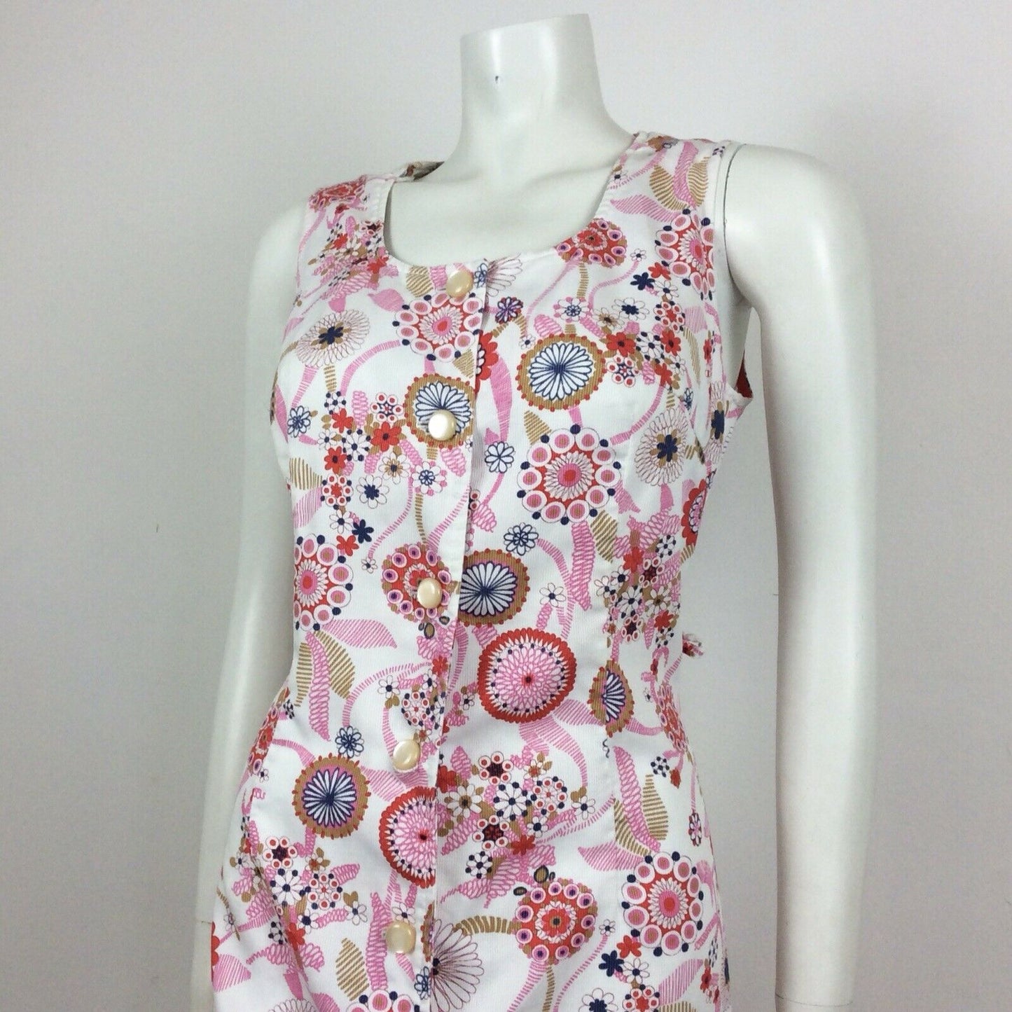 60S VINTAGE WHITE PINK PURPLE FLORAL MIDI DRESS 10