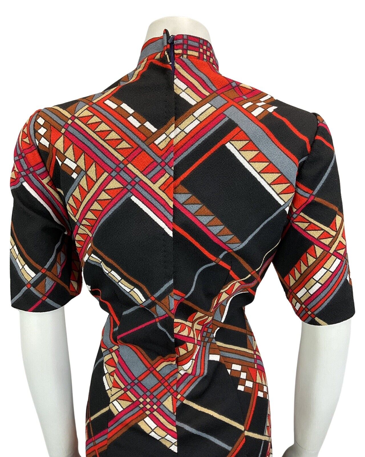 VINTAGE 60s 70s BLACK RED BROWN PSYCHEDELIC MOD MIDI DRESS 16