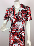Vintage 60’s summer dress red black white psychedelic print bow 10 12