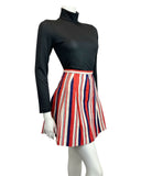 VINTAGE 60s 70s RED BLUE WHITE STRIPED PLEATED MOD MINI SKIRT 6 8