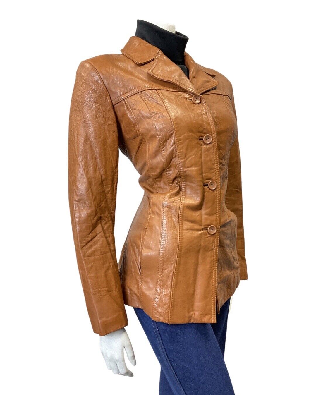 VINTAGE 60s 70s TAN BROWN NORTHERN SOUL MOD MID LEATHER JACKET 16 18