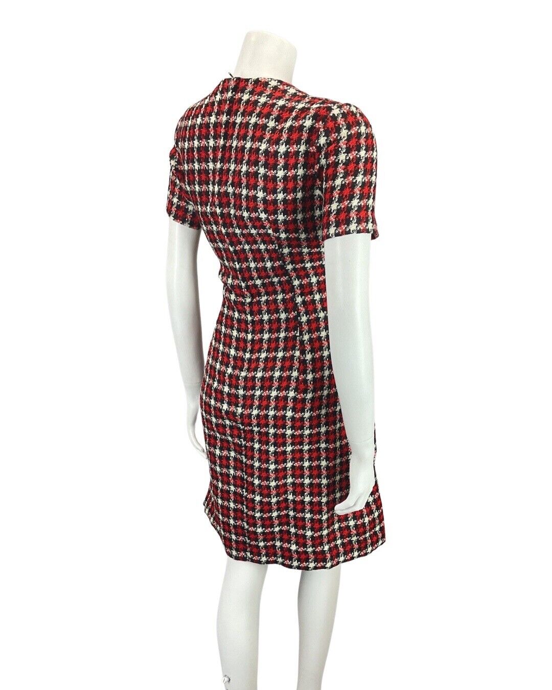 VINTAGE 60s 70s RED BLACK WHITE PLAID CHECKED MOD MINI WOOL DRESS 12