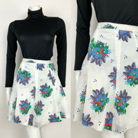 VTG 60s 70s WHITE BLUE GREEN RED FLORAL PSYCHEDELIC CIRCLE SKIRT 8