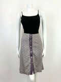 VINTAGE 60s 70s PURPLE CREAM GEOMETRIC IKAT BIRDS EYE MOD A-LINE SKIRT 8 10