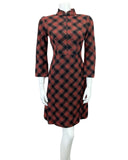 VINTAGE 60s 70s BLACK RED CHECKED TARTAN MOD PARTY MINI DRESS 8