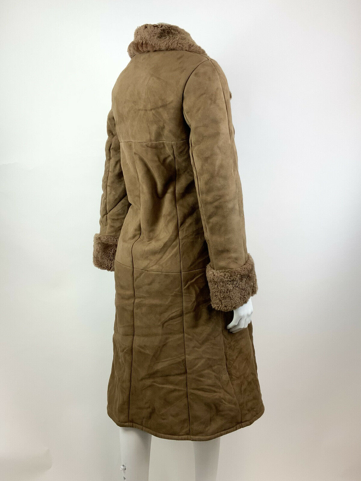 VTG 60s 70s TAWNY BROWN SUEDE SHEARLING FUR BROCADE RUSSIAN PRINCESS COAT 10 12