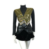 VINTAGE 70s 80s BLACK YELLOW GOLD SILVER ZIG-ZAG DISCO PARTY WAISTCOAT 16 18