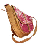 VINTAGE 60s 70s TAN BROWN LEATHER PINK PSYCHEDELIC SWIRL MOD SADDLE BAG