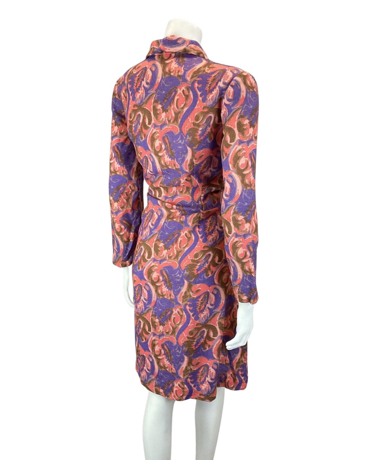 VINTAGE 60s 70s PURPLE PINK BROWN PSYCHEDELIC SWIRL MOD SHIRT DRESS 12 14