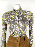 VTG 60s 70S STYLE 90s GREY PINK GREEN BLACK FLORAL PSYCHEDELIC DAGGER BLOUSE 10