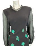 VINTAGE 60s 70s BLACK TURQUOISE GREEN MOD DISCO PARTY CHRISTMAS EVENING DRESS 12