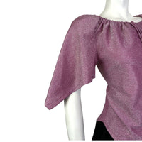 VINTAGE 60s 70s PINK SILVER LUREX HANDKERCHIEF SLEEVE DISCO PARTY TOP 10 12