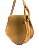 VINTAGE 70s TAN BROWN LEATHER MOD BOHO SADDLE SHOULDER BAG