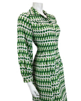 VINTAGE 60s 70s WHITE GREEN ABSTRACT PRINT MOD DISCO PARTY DRESS 10 12