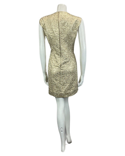 VINTAGE 60s 70s GOLD TEXTURED DISCO MOD MINI PARTY CHRISTMAS EVENING DRESS 12 14