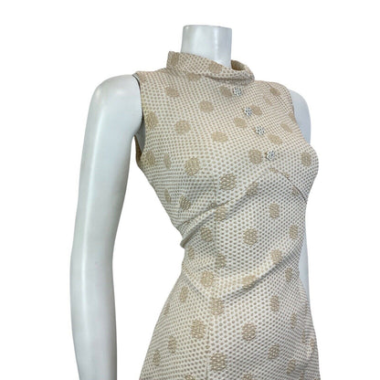 VINTAGE 60s 70s CREAM GOLD LUREX POLKA-DOT PARTY DISCO STUDIO 54 MOD DRESS 10 12