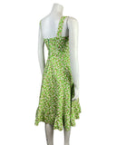 VINTAGE 60s 70s GREEN WHITE PINK DAISY FLOWER DITSY MOD STRAPPY SUN DRESS 6