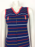 VINTAGE 60S 70S BLUE RED WHITE TAN COTTON NAUTICAL MOD ZIP UP DRESS 10