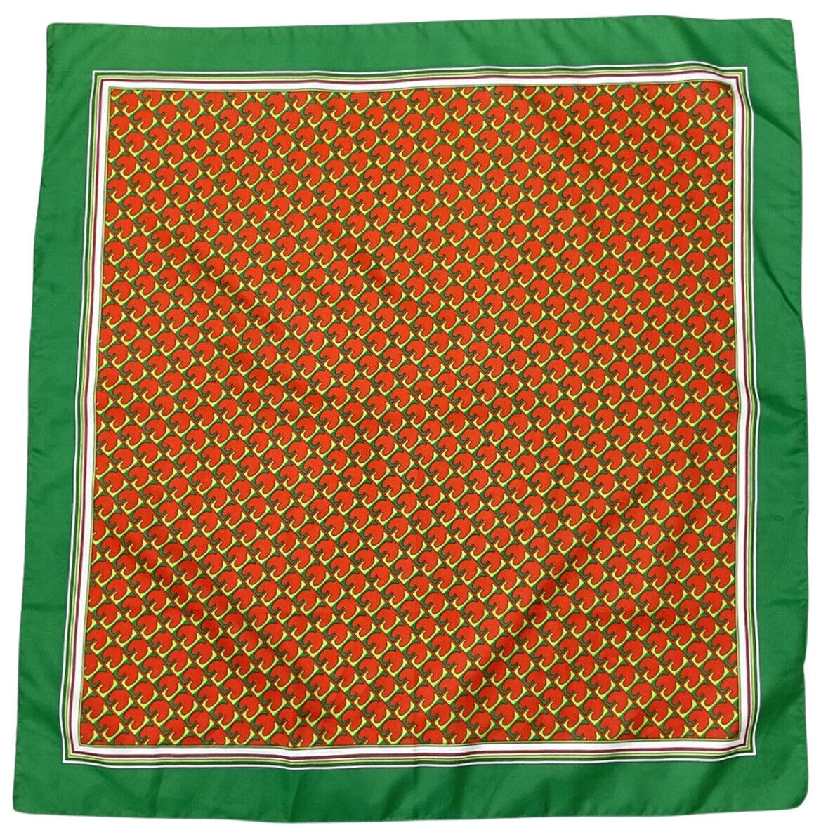 VINTAGE 60s 70s GREEN RED WHITE GEOMETRIC OP-ART MOD SQUARE SCARF