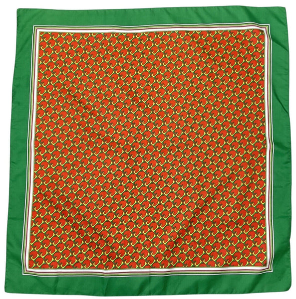 VINTAGE 60s 70s GREEN RED WHITE GEOMETRIC OP-ART MOD SQUARE SCARF