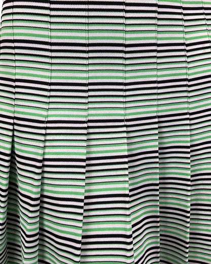 VINTAGE 60s 70s BLACK GREEN WHITE STRIPED PLEATED MIDI MOD DRESS 12