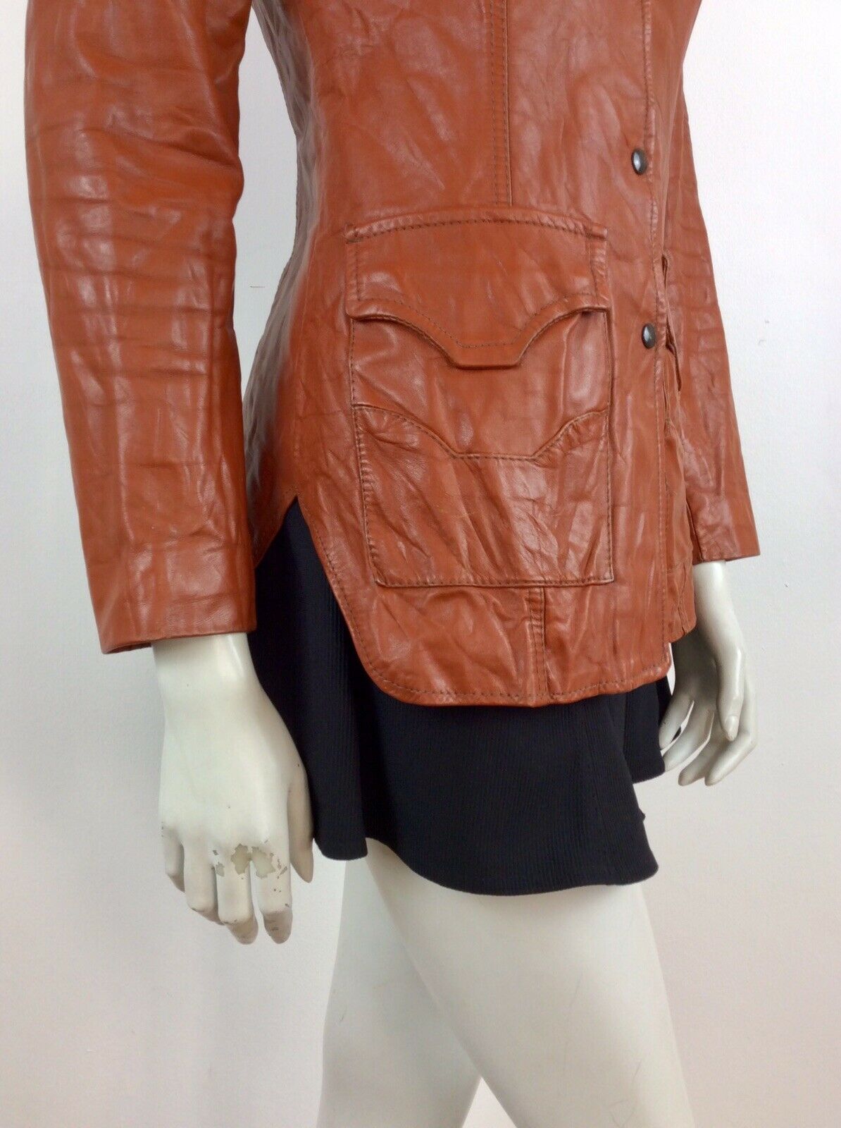 AMAZING VINTAGE 70s DEEP TAN BURNT ORANGE BROWN FITTED LEATHER JACKET 6 8 10