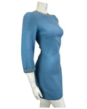 VINTAGE 60s 70s BLUE SILVER SEQUIN MOD MINI PARTY CHRISTMAS EVENING DRESS 8 10