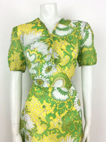 PSYCHEDELIC 70S VINTAGE YELLOW GREEN WHITE FLORAL DRESS 14